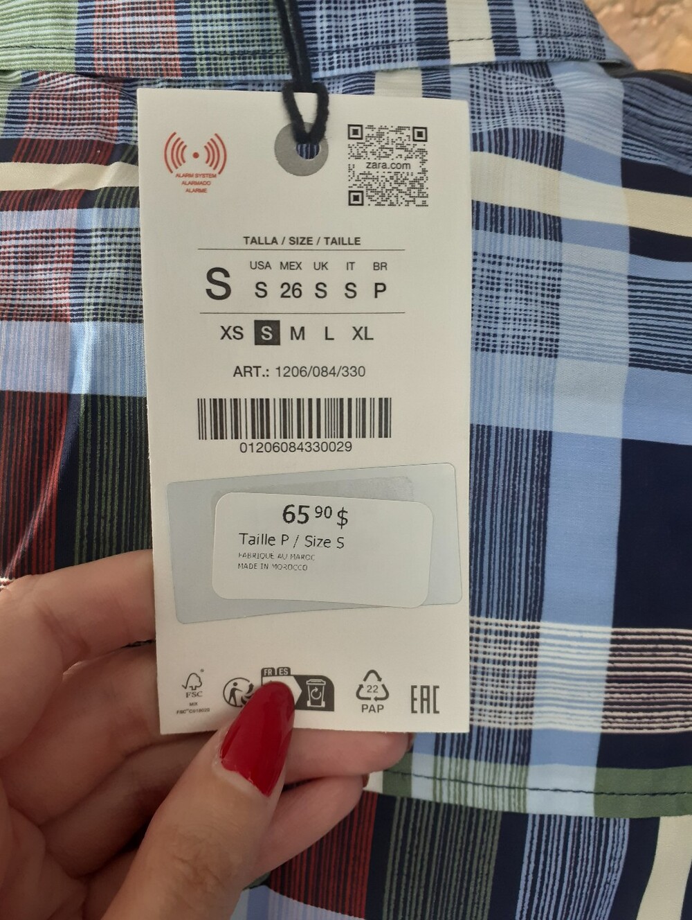 Zara Nwt Classic Short-Sleeve Plaid Button-Up Shirt - Green, Blue And Red - Picture 4 of 13